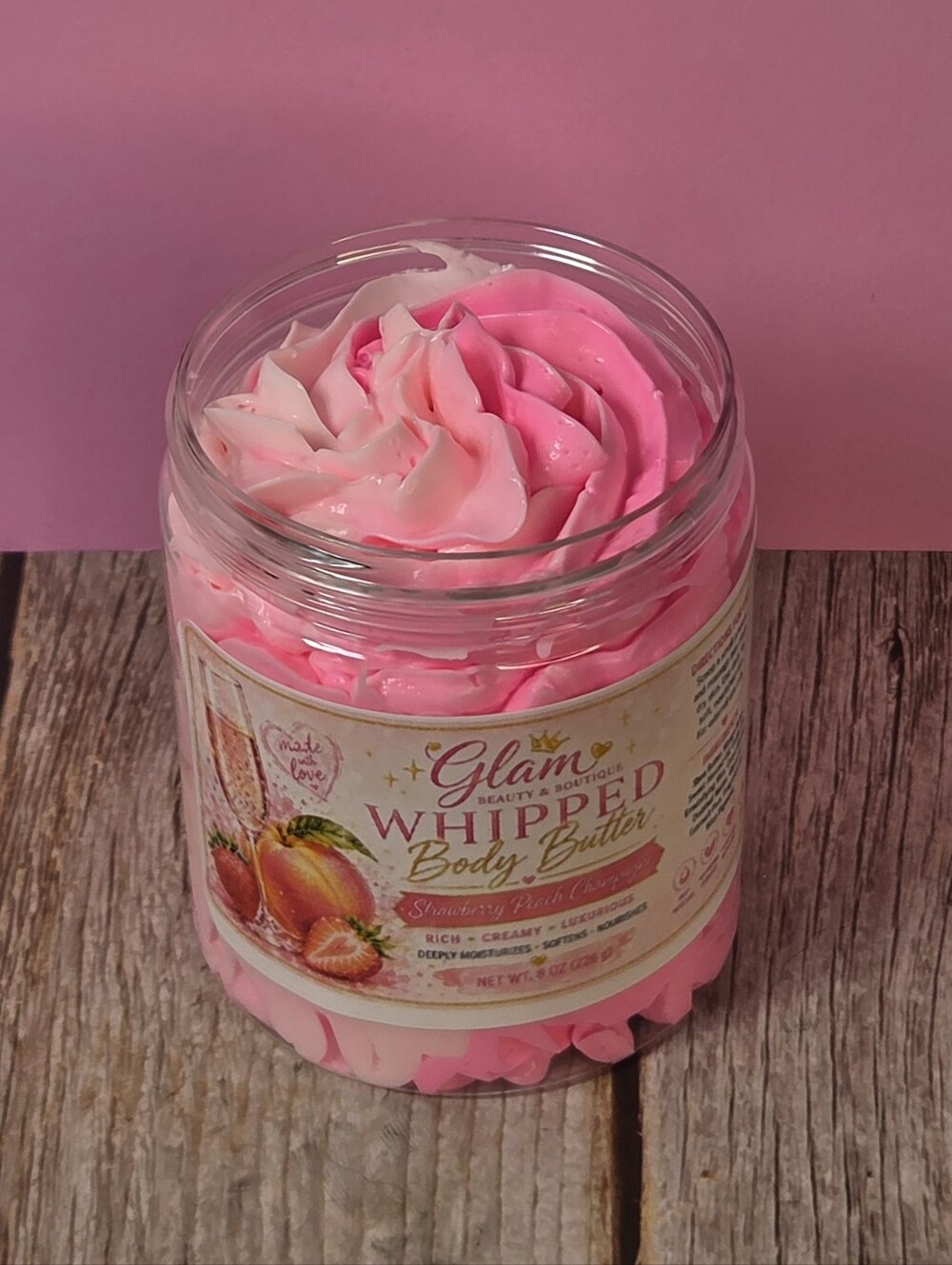 Strawberry Peach Champagne Whipped Body Butter. Handmade Shea, Cocoa & Mango Bu